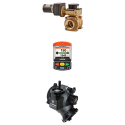 Three Elkhart Brass firefighting valves and flow‑control device.